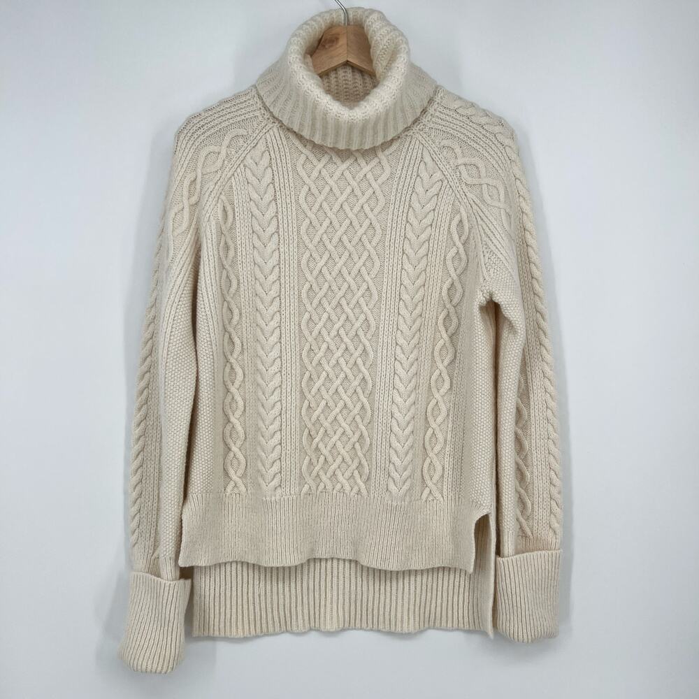 Madewell Cityblock Cable Knit Turtleneck Sweater Womens Medium Cream Wool Alpaca